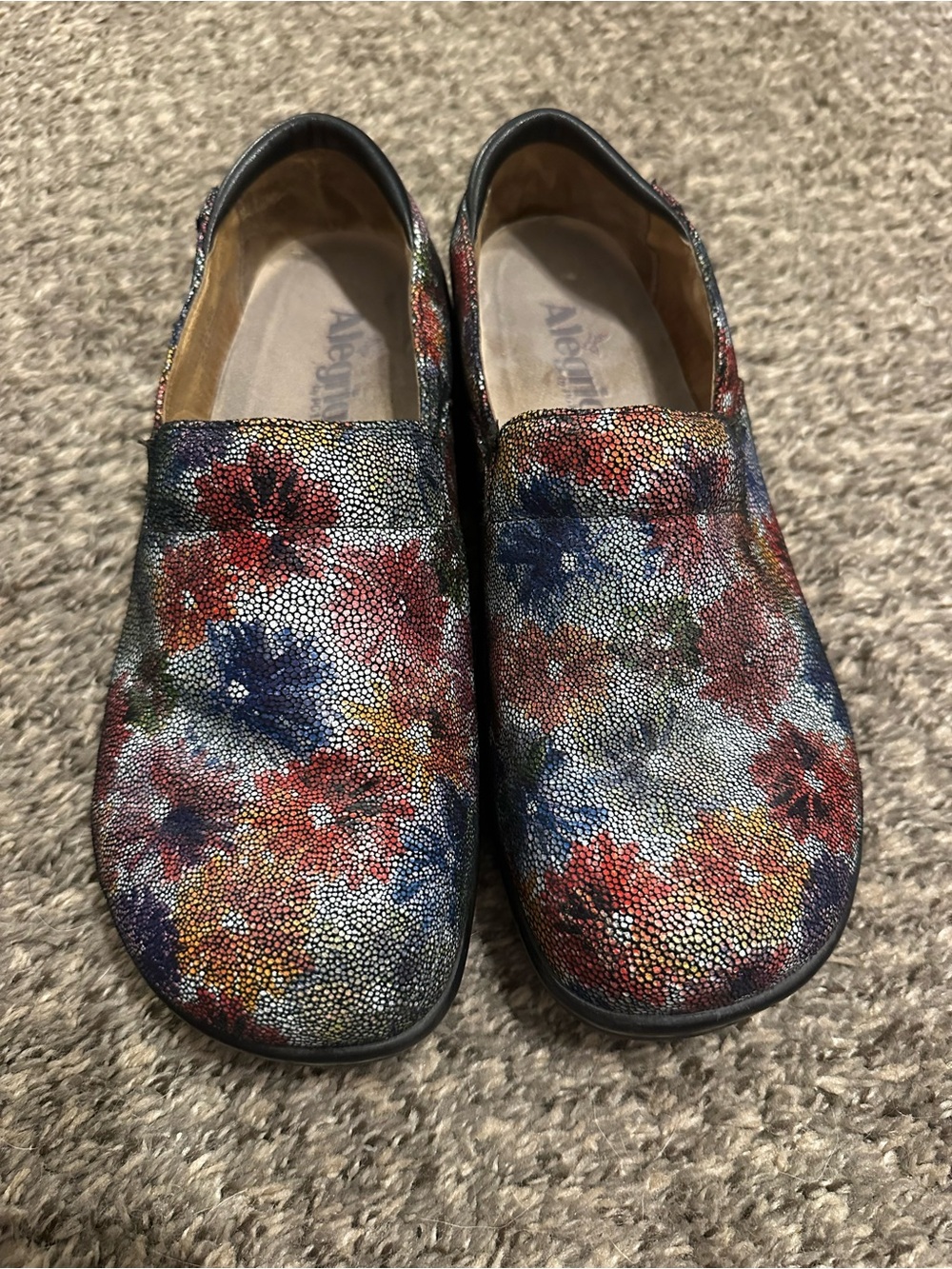 Alegria Floral Multicolor Slip-On Clogs in Red Blue Green